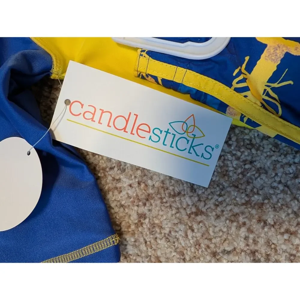 Candlesticks Boy's Swim suit shorts & rash guard, Lobster, 3T, UPF 50;